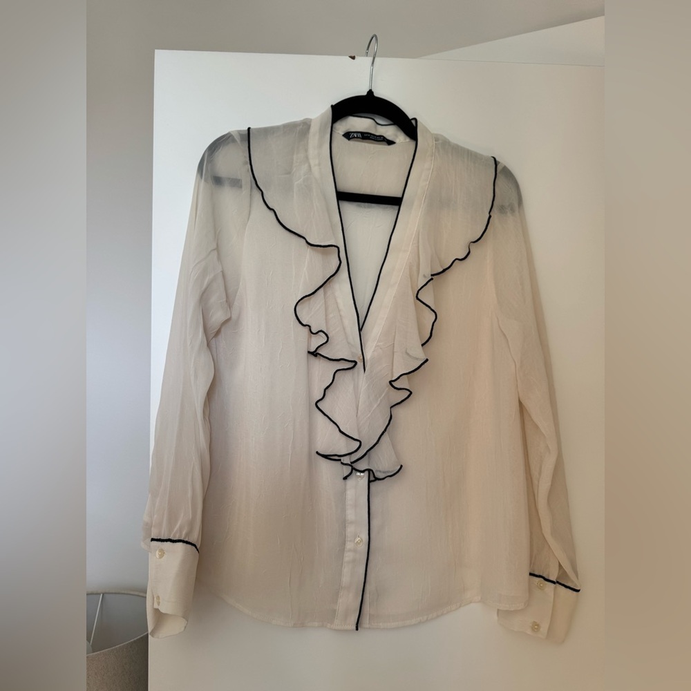 Zara Sheer Feminine Ruffle Blouse
